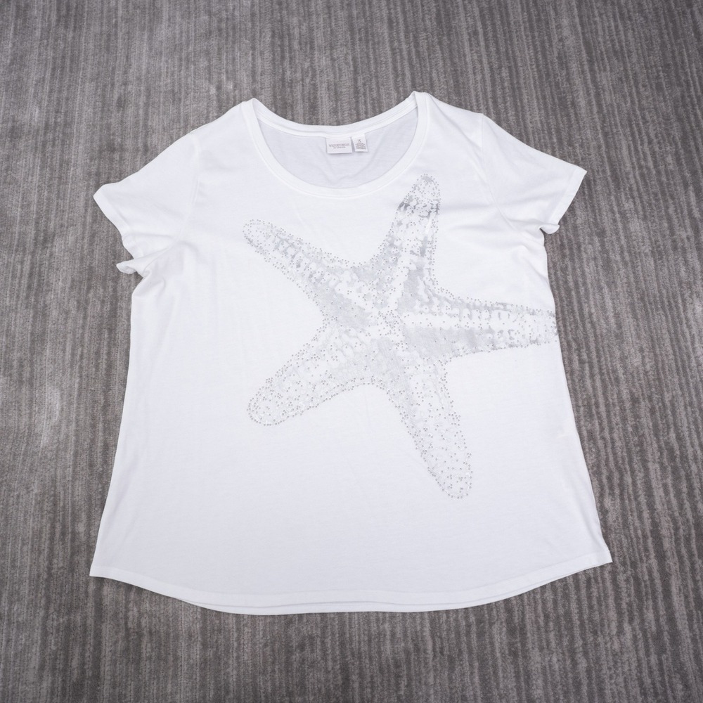 Weekends by Chico's T-Shirt Womens 3 White Excellent Starfish Studded Tee